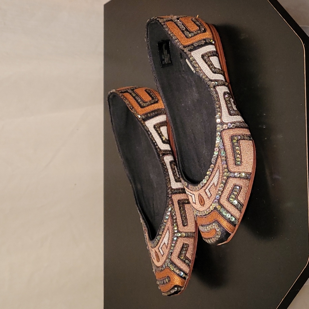 Report Sequin Bronze Gold Ivory Aztec Style Slip On Flats